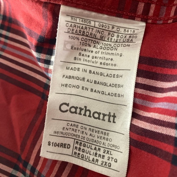 Carhartt Red Plaid Button Down Long Sleeve Shirt Men’s Size 2XL - Picture 5 of 5